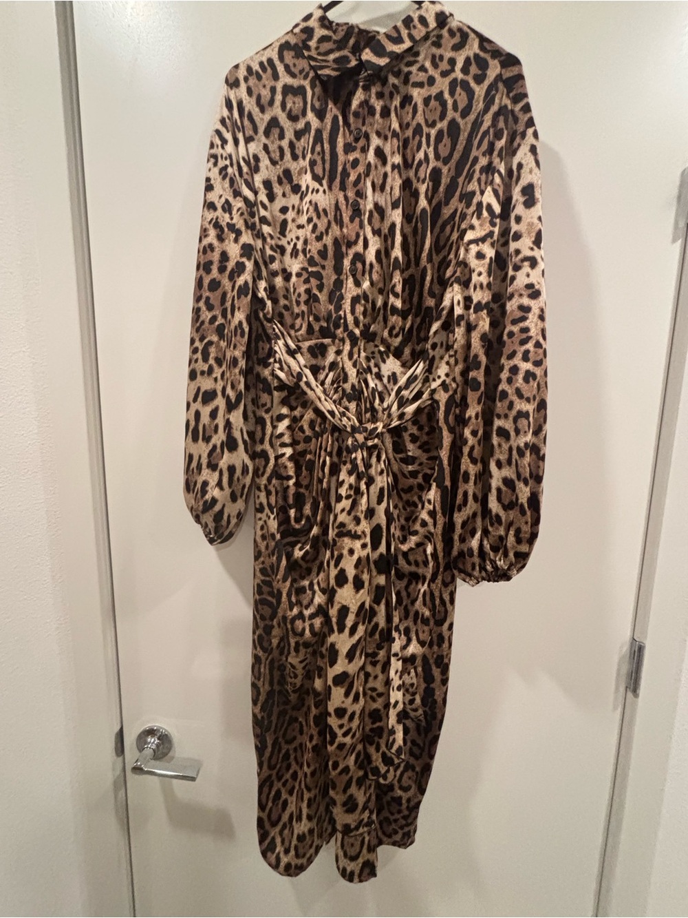 Leopard Print Belted Women's dress - Brown